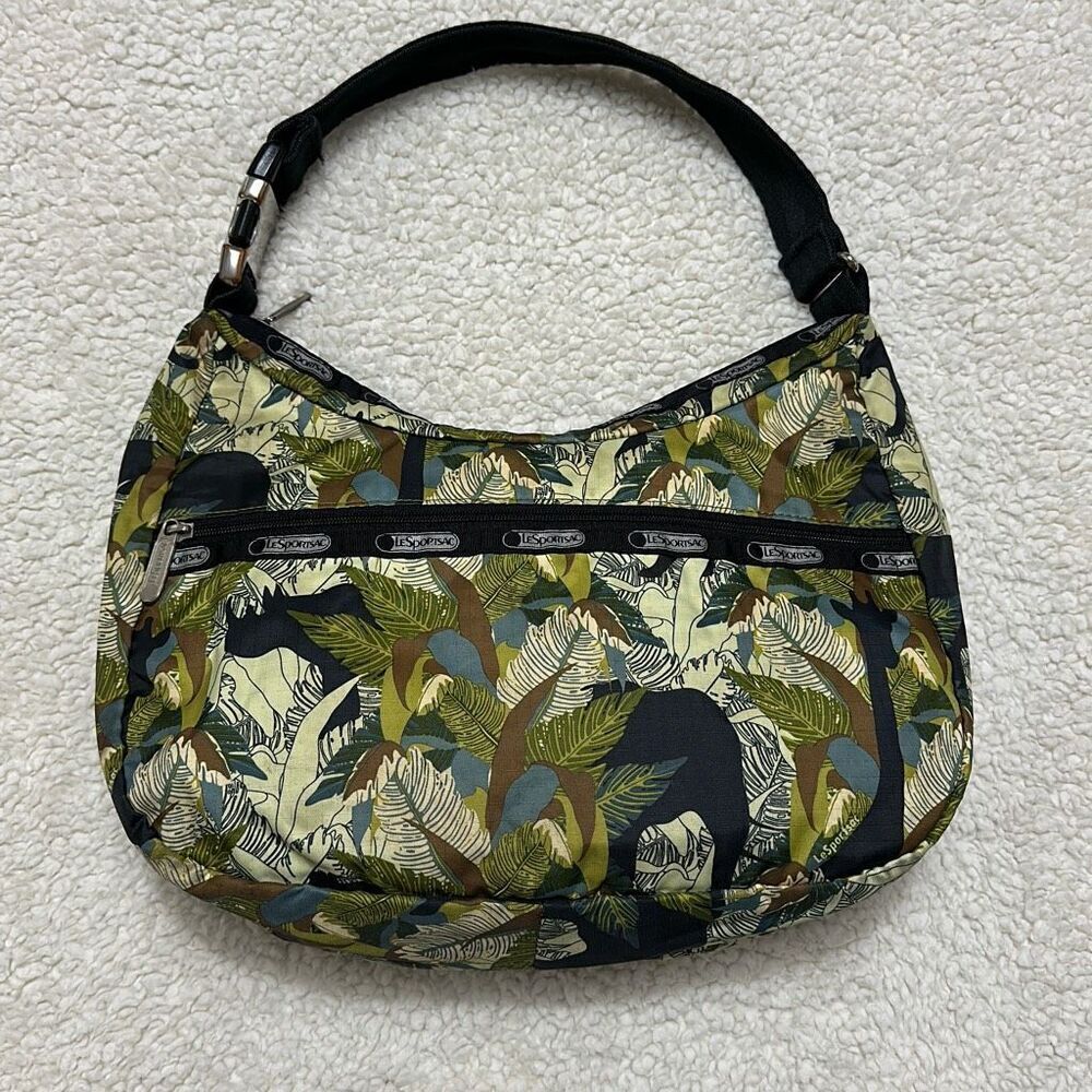 Le Sportsac Green Animal Safari Hobo Bag Shoulder Vintage